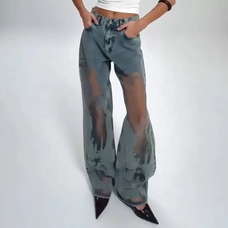 🔥 Women's Vintage Mesh Patchwork Printed Jeans👖