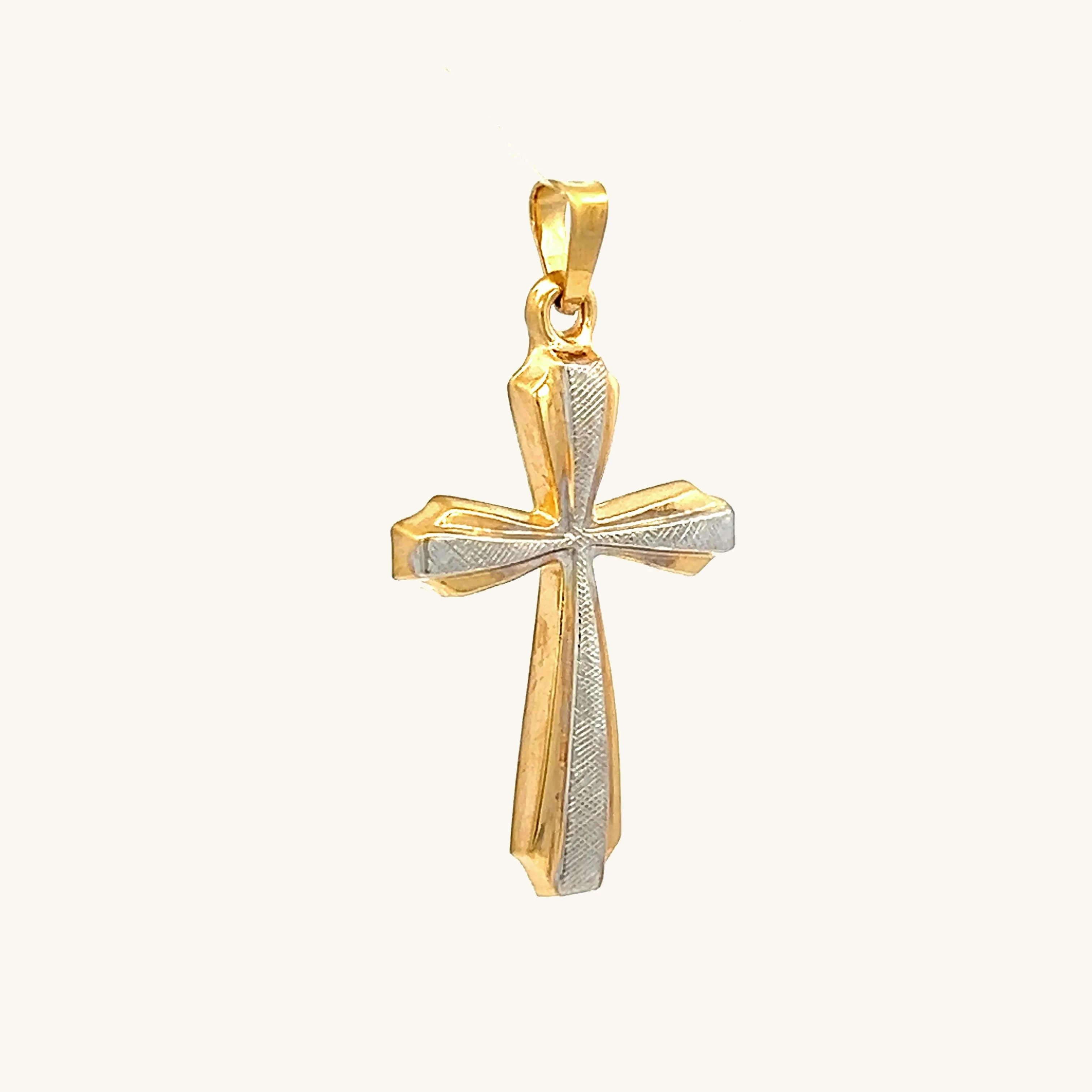 14K YELLOW GOLD WITH RHODIUM DESIGN CROSS PENDANT
