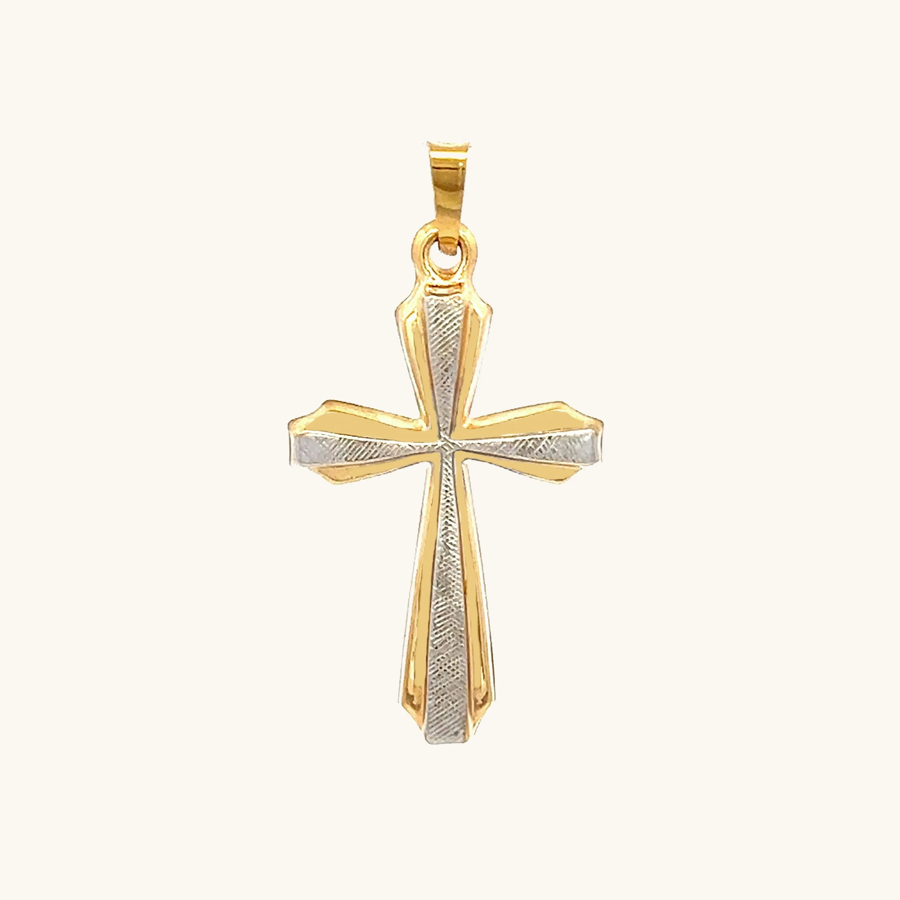 14K YELLOW GOLD WITH RHODIUM DESIGN CROSS PENDANT