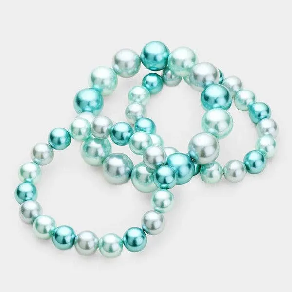 3PCS - Blue Stackable Pearl Stretch Bracelets