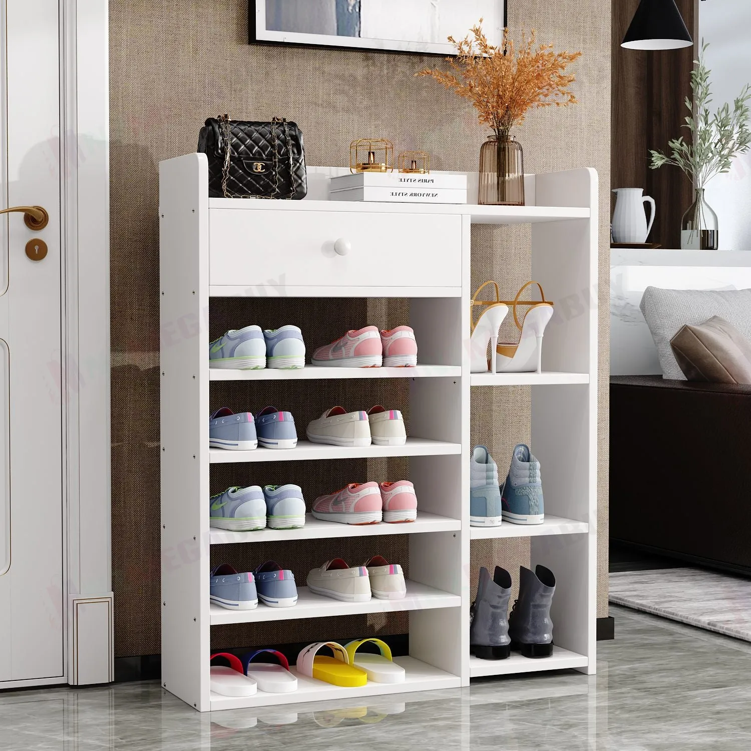 9 Tiers Wooden Shoe Rack Cabinet "White"