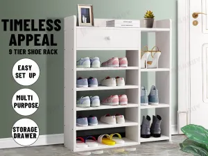 9 Tiers Wooden Shoe Rack Cabinet "White"