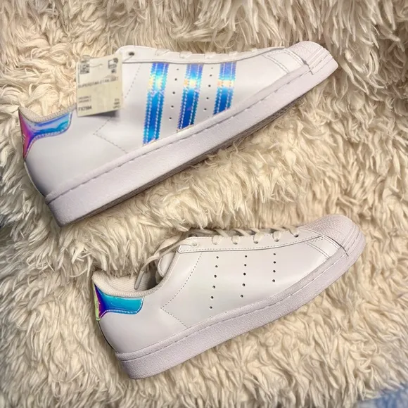 Adidas Stan Smith VS Superstar Shoes Big Kid Size 6/Women 7.5, White/Iridescent