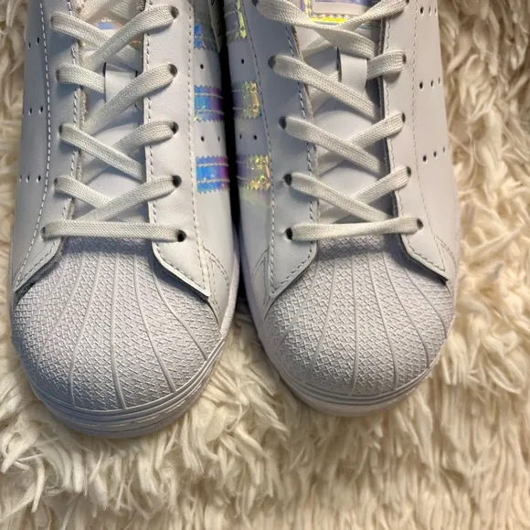 Adidas Stan Smith VS Superstar Shoes Big Kid Size 6/Women 7.5, White/Iridescent