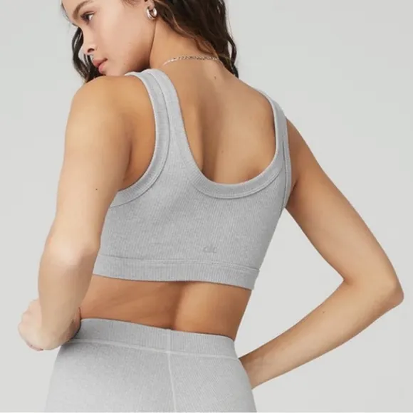 Alo Yoga Ribbed Wellness Sports Bra in Light Grey Size Small
