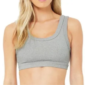 Alo Yoga Ribbed Wellness Sports Bra in Light Grey Size Small