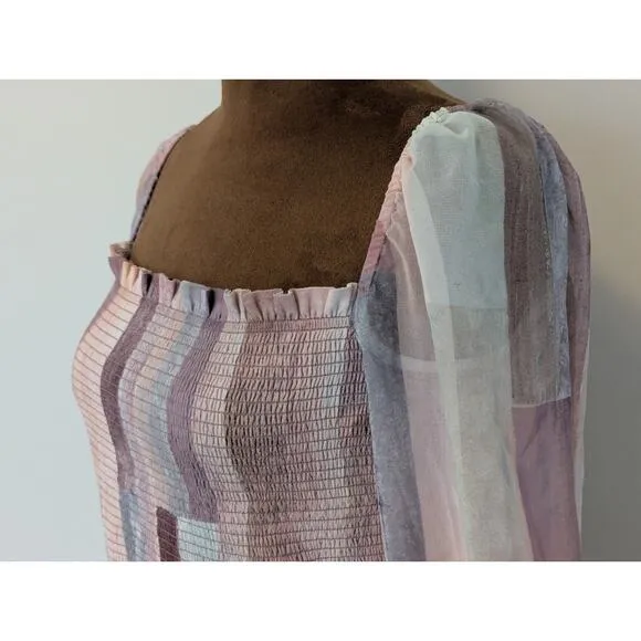 Aritzia Wilfred Tempest Chiffon Semi Sheer Smocked Mini Dress in Pastel Print M