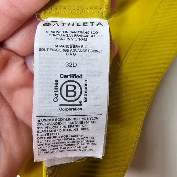 Athleta Women's Advance Bra B-G Size 32D Sunset Orange &amp; Oxidized Yellow Active