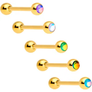 Aurora Gem Inlay Gold Tone Barbell Tongue Ring Set of 5