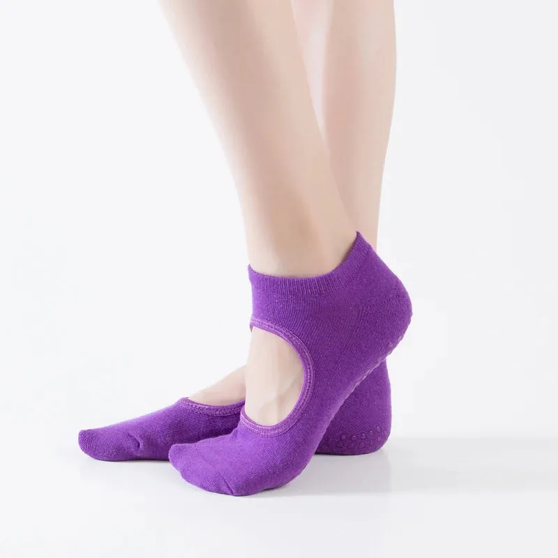 Backless Women Pilates Socks Silicone Non-Slip Fitness Yoga Socks Cotton Sport Ballet Dance Breathable Socks for Gym Exercise