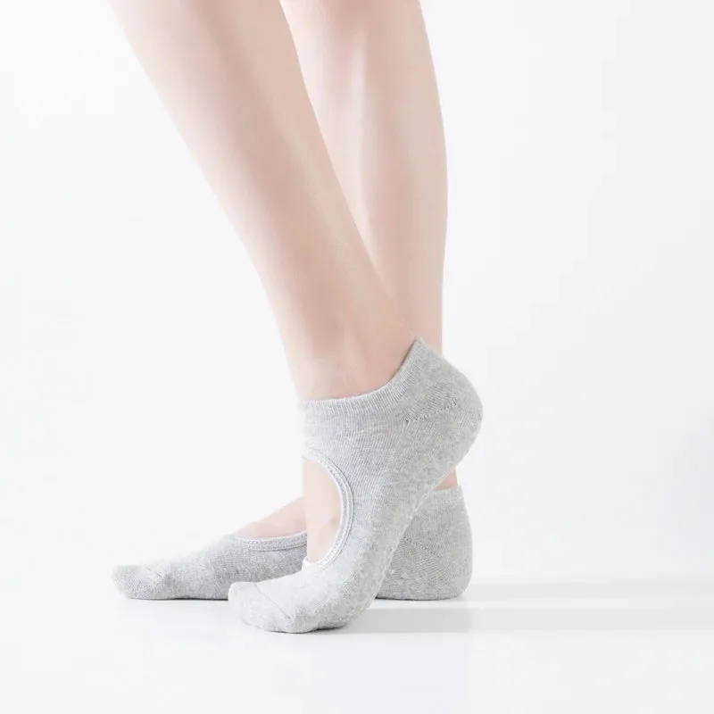 Backless Women Pilates Socks Silicone Non-Slip Fitness Yoga Socks Cotton Sport Ballet Dance Breathable Socks for Gym Exercise