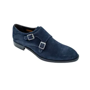 Belvedere Francesco in Navy Blue Suede Double Monk Strap Shoes