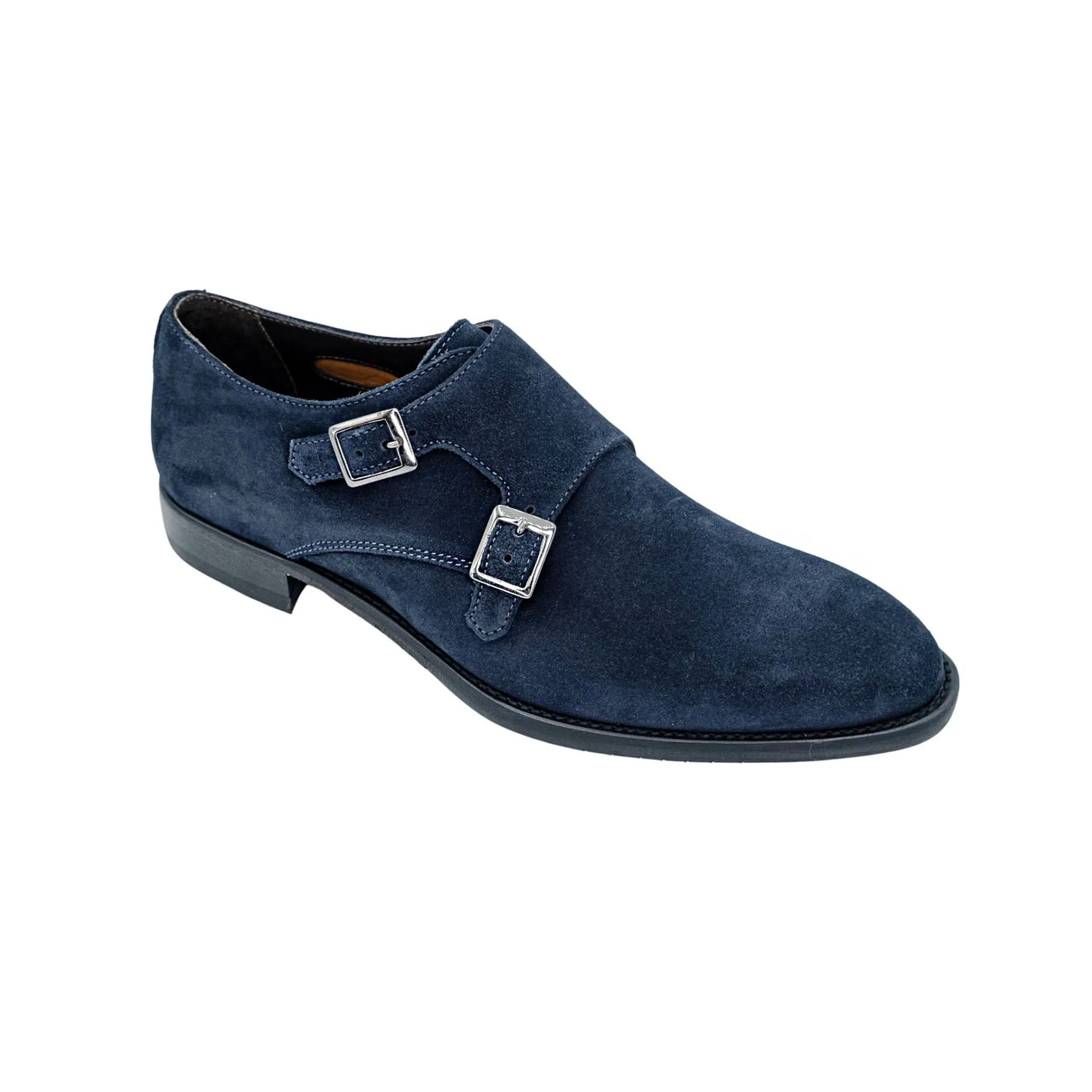 Belvedere Francesco in Navy Blue Suede Double Monk Strap Shoes