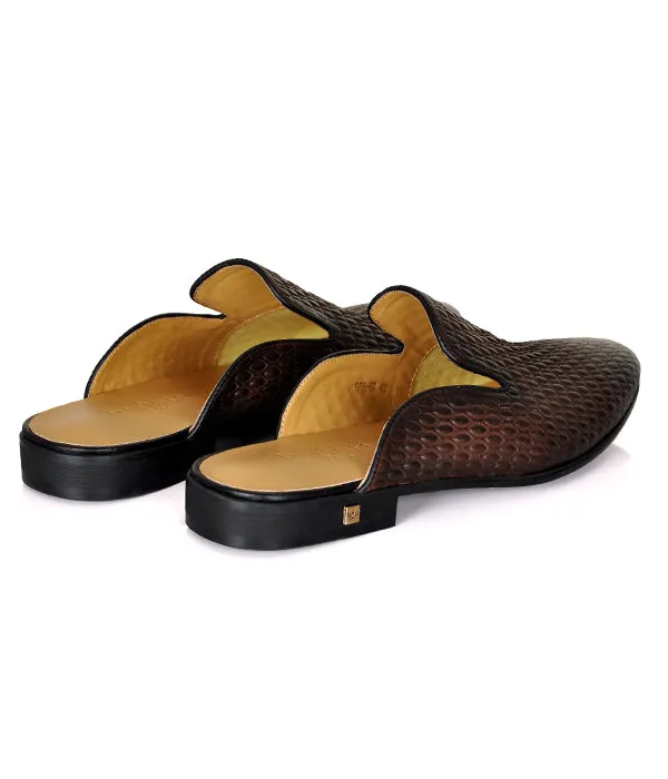 Berluti Dotted Coffee Croc Mules