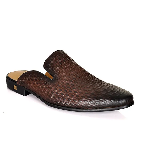 Berluti Dotted Coffee Croc Mules
