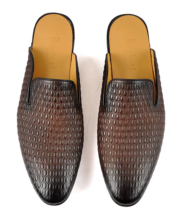 Berluti Dotted Coffee Croc Mules