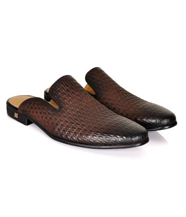 Berluti Dotted Coffee Croc Mules
