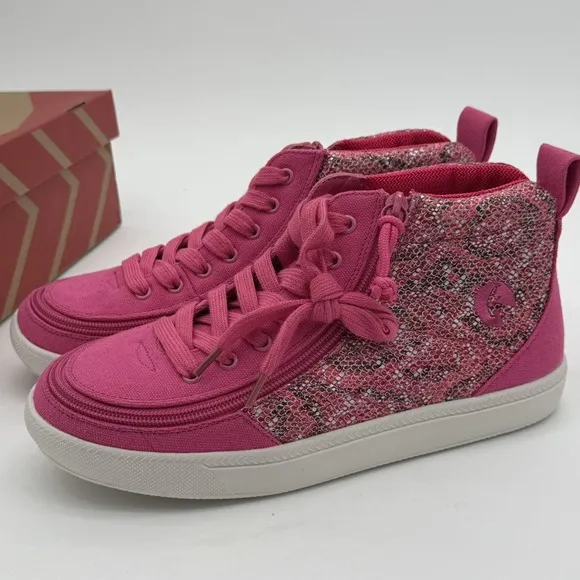 Billy Classic DJR High II Shoes 6 Fuchsia Snake Pink Lace &amp; Easy Zipper NIB
