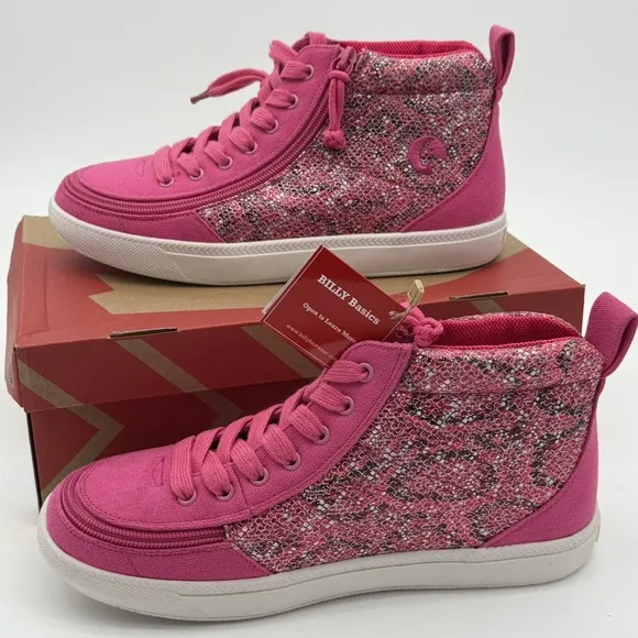 Billy Classic DJR High II Shoes 6 Fuchsia Snake Pink Lace &amp; Easy Zipper NIB