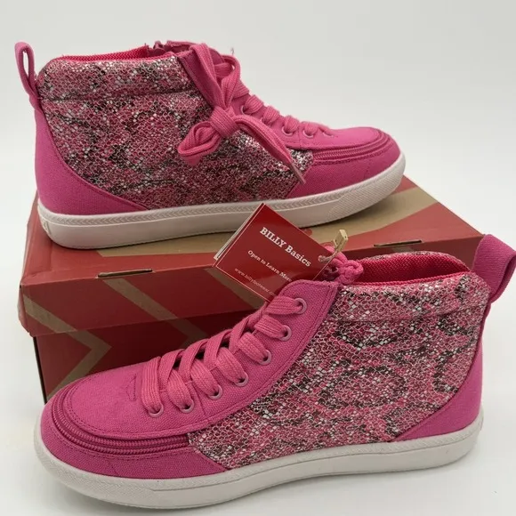 Billy Classic DJR High II Shoes 6 Fuchsia Snake Pink Lace &amp; Easy Zipper NIB