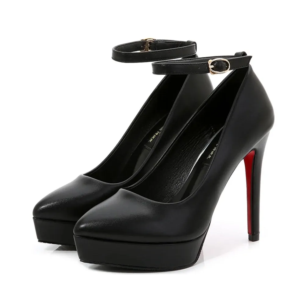 Black Pointed Toe Cross Buckle Strap Dance Shoes