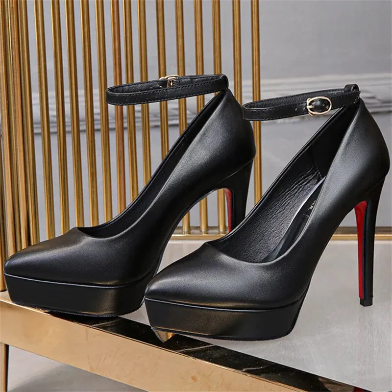 Black Pointed Toe Cross Buckle Strap Dance Shoes