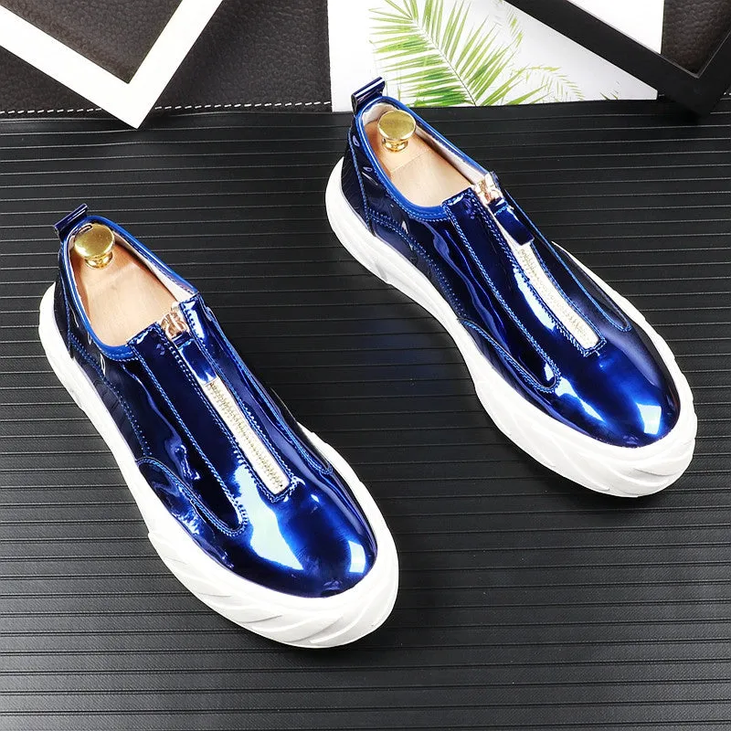 Bright shiny glossy leather paint low-top shoes