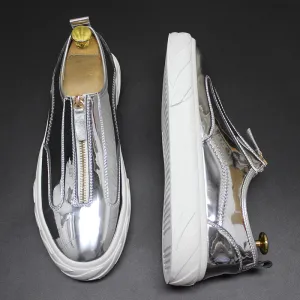 Bright shiny glossy leather paint low-top shoes