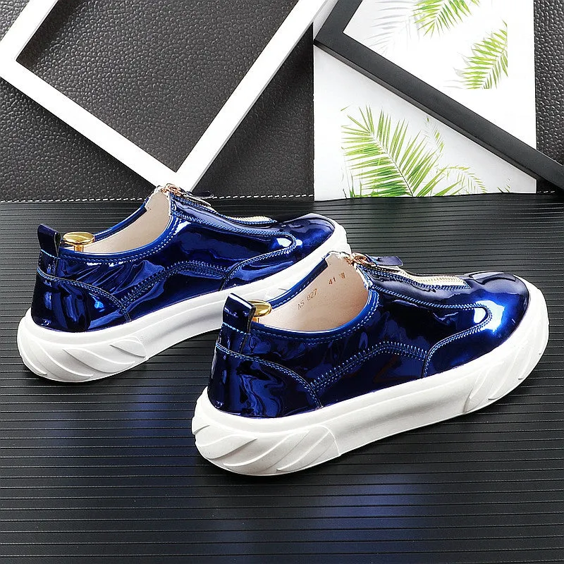 Bright shiny glossy leather paint low-top shoes