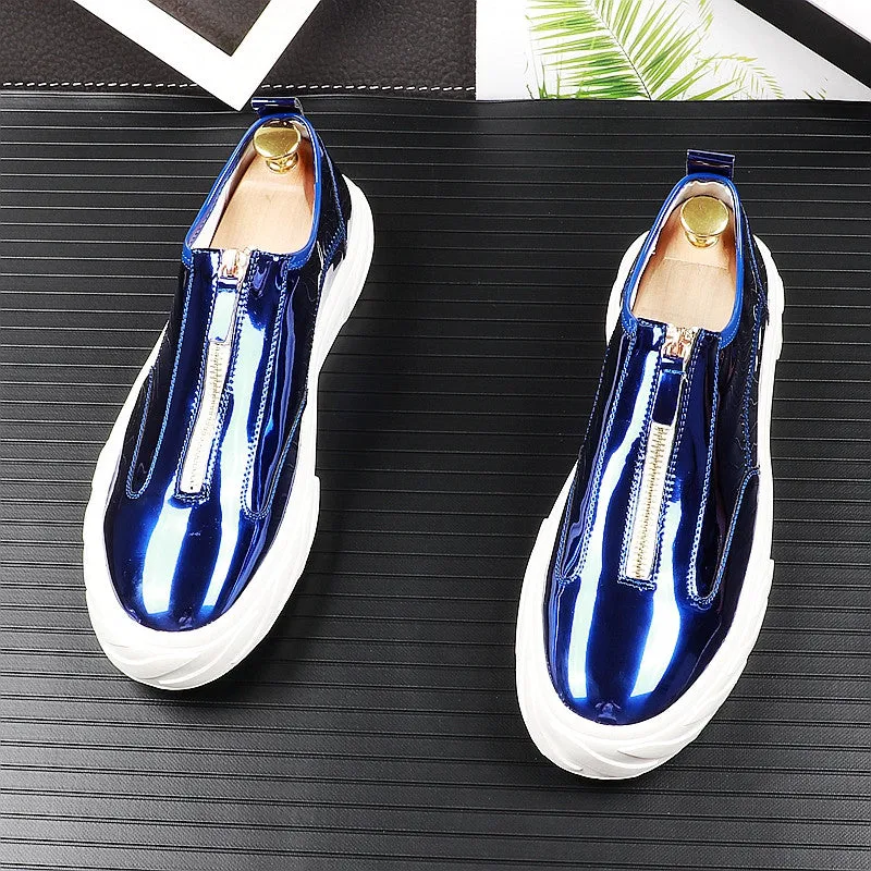 Bright shiny glossy leather paint low-top shoes