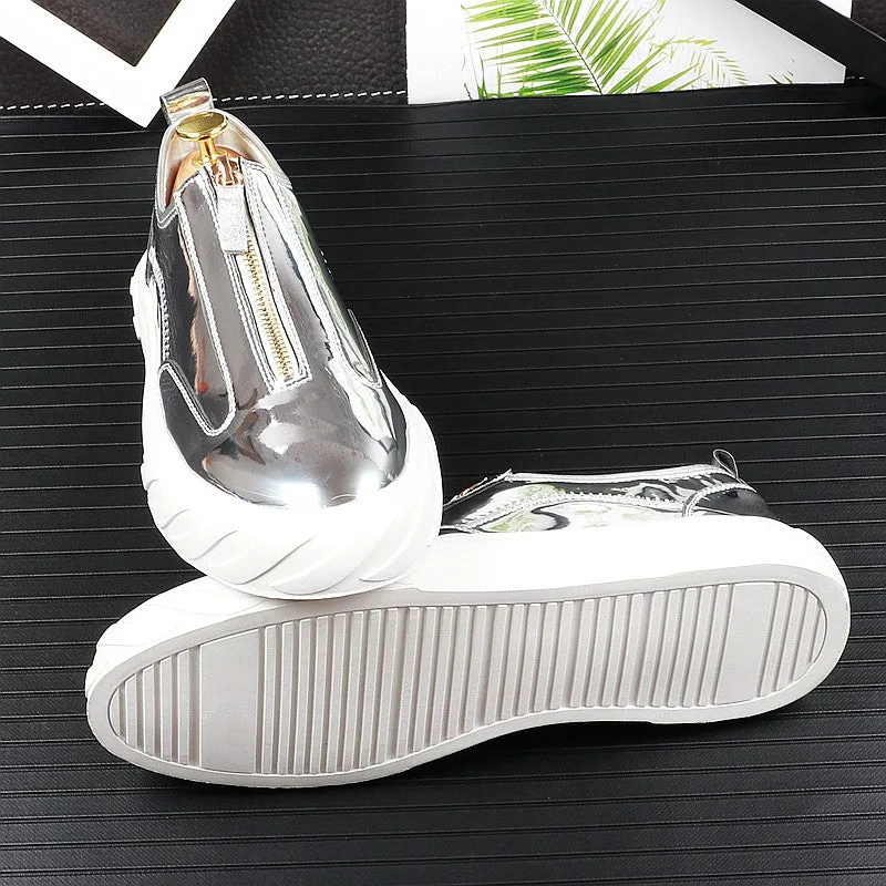 Bright shiny glossy leather paint low-top shoes