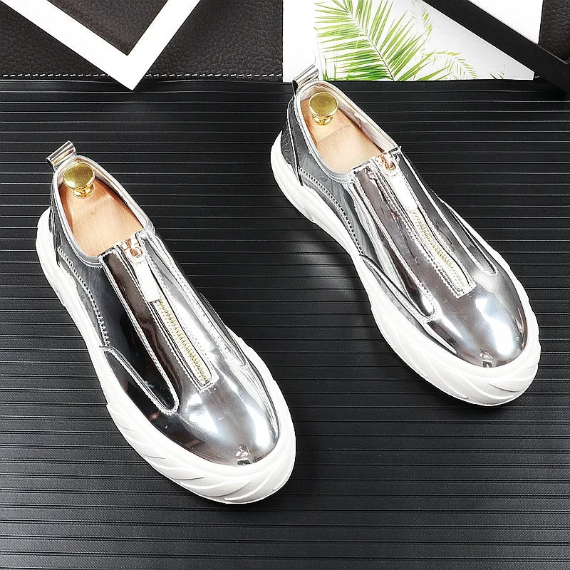 Bright shiny glossy leather paint low-top shoes