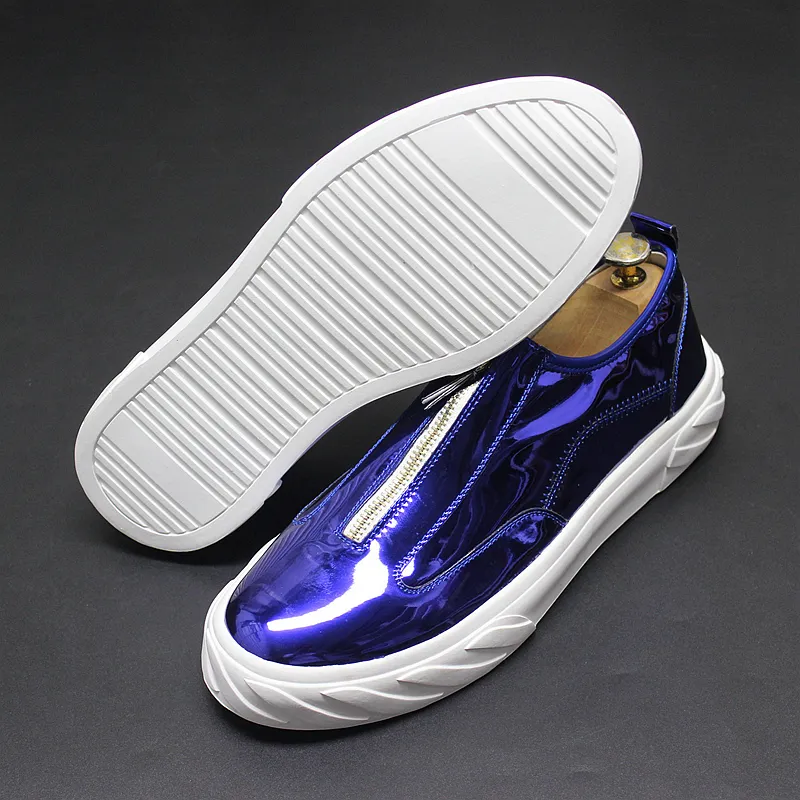 Bright shiny glossy leather paint low-top shoes