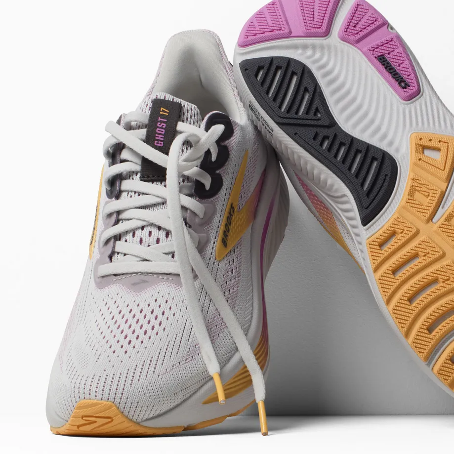 Brooks Women's Ghost 17 Dynamic Road Running Sneaker - Oyster/Apricot/Pink