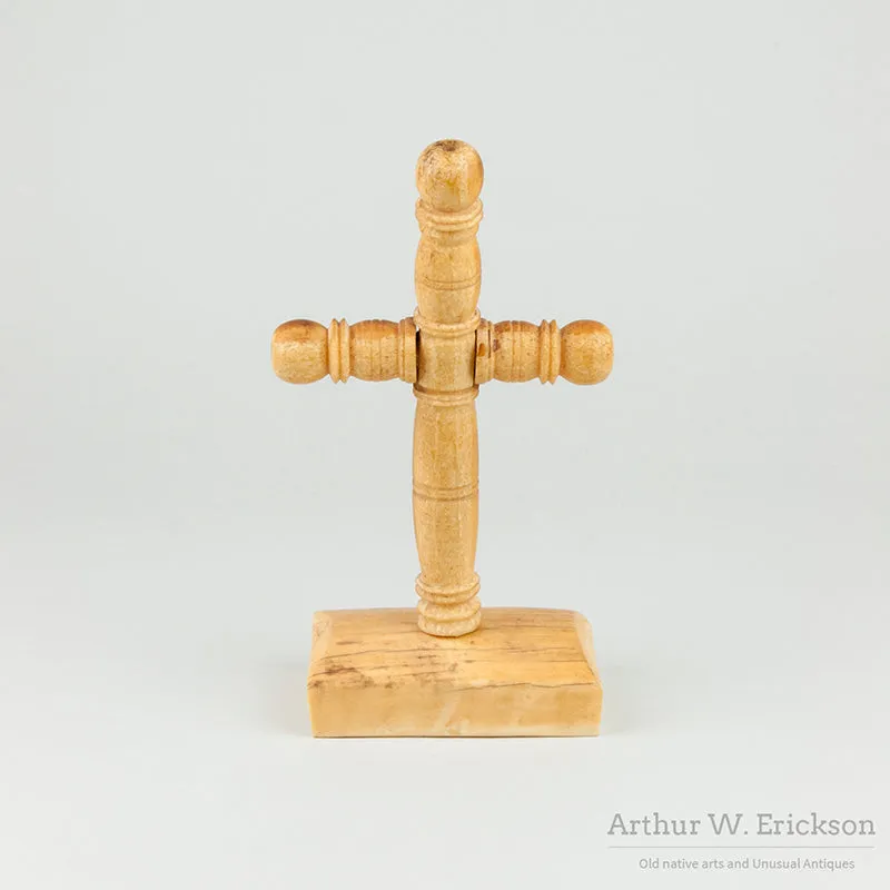 Carved Walrus Ivory Russian Cross on Ivory Base