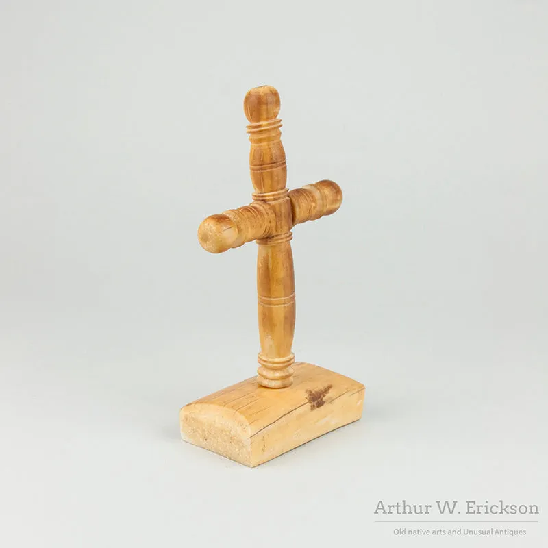 Carved Walrus Ivory Russian Cross on Ivory Base