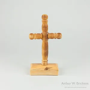 Carved Walrus Ivory Russian Cross on Ivory Base