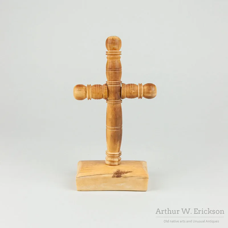 Carved Walrus Ivory Russian Cross on Ivory Base