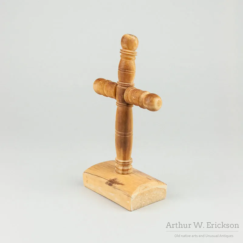 Carved Walrus Ivory Russian Cross on Ivory Base
