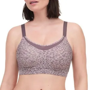 Chantelle Women Taupe Leopard Printed Wireless Low Impact Yoga Sports Bra Size S