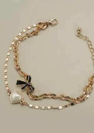 Charm Bracelet-Multi Layer Epoxy Bow Pearl Charms