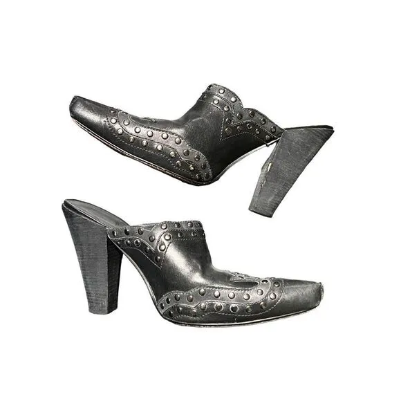 Cole Haan G Series Nike Air Studded Black &amp; Gray Leather Mules Size 8