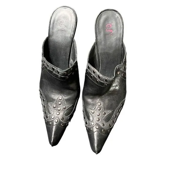 Cole Haan G Series Nike Air Studded Black &amp; Gray Leather Mules Size 8