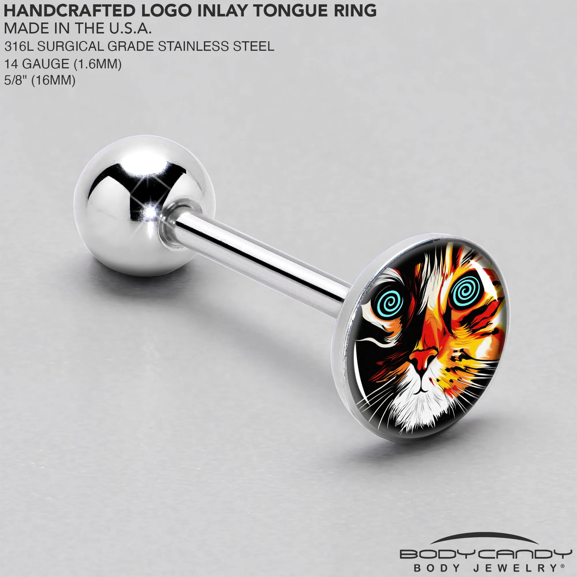 Colorful Trippy Cat Barbell Tongue Ring