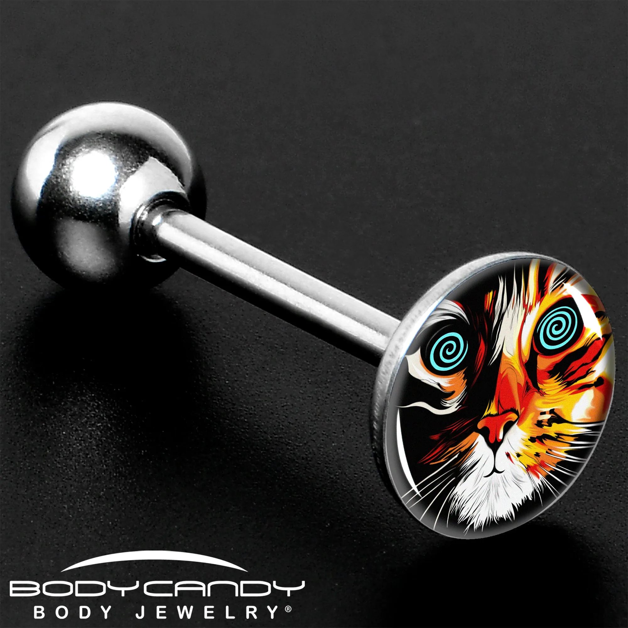 Colorful Trippy Cat Barbell Tongue Ring