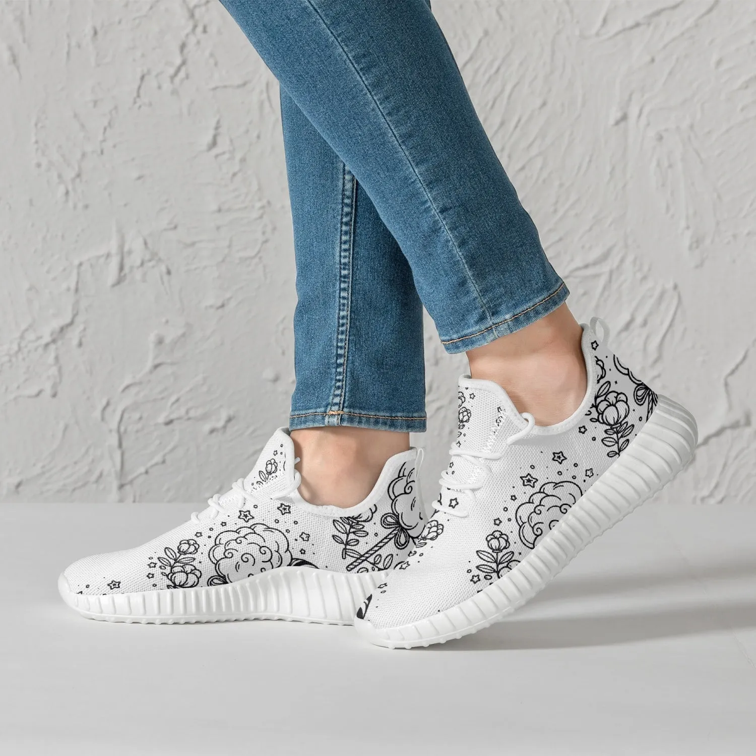 Cotton Candy -  Mesh Knit Sneakers - White/Black