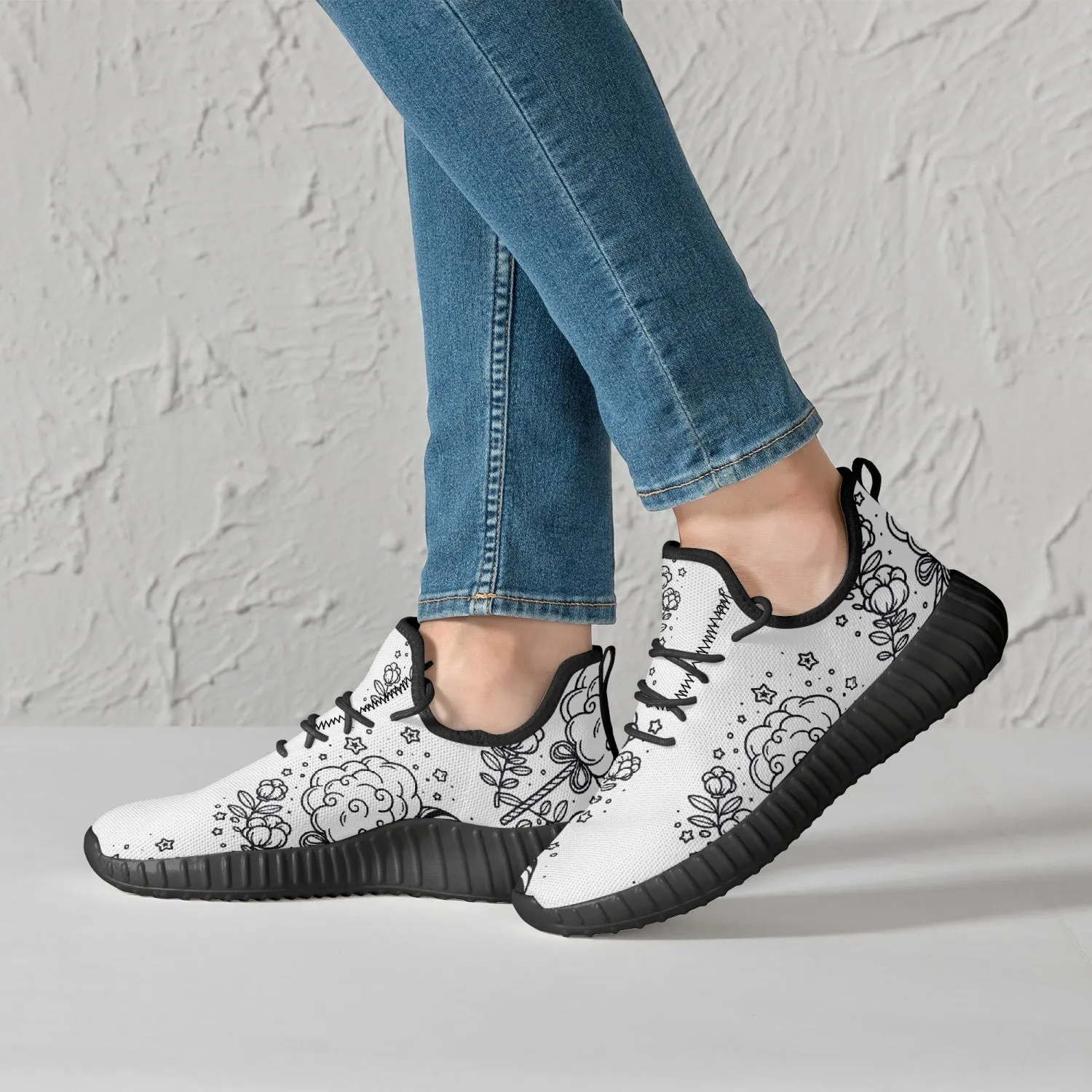 Cotton Candy -  Mesh Knit Sneakers - White/Black