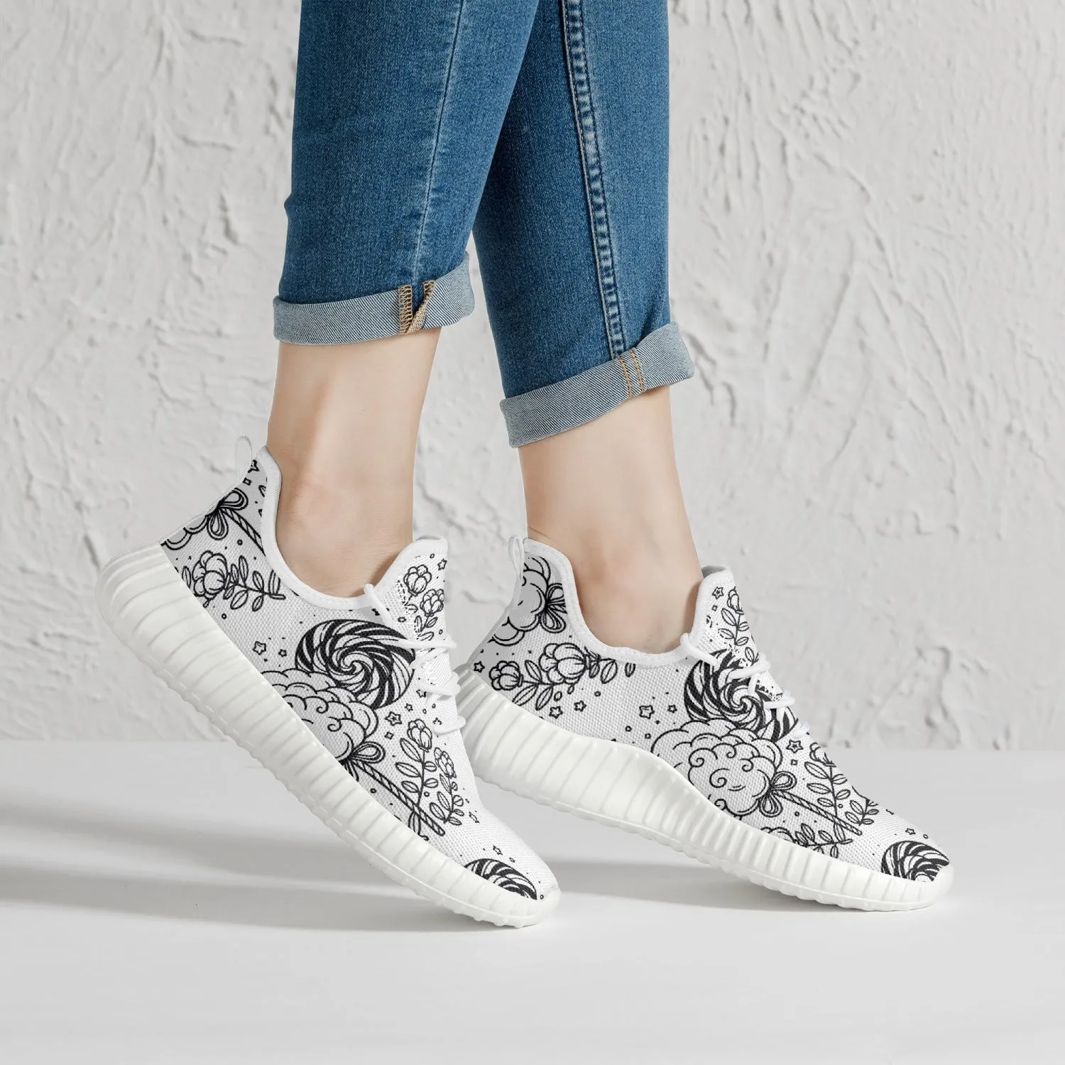 Cotton Candy -  Mesh Knit Sneakers - White/Black