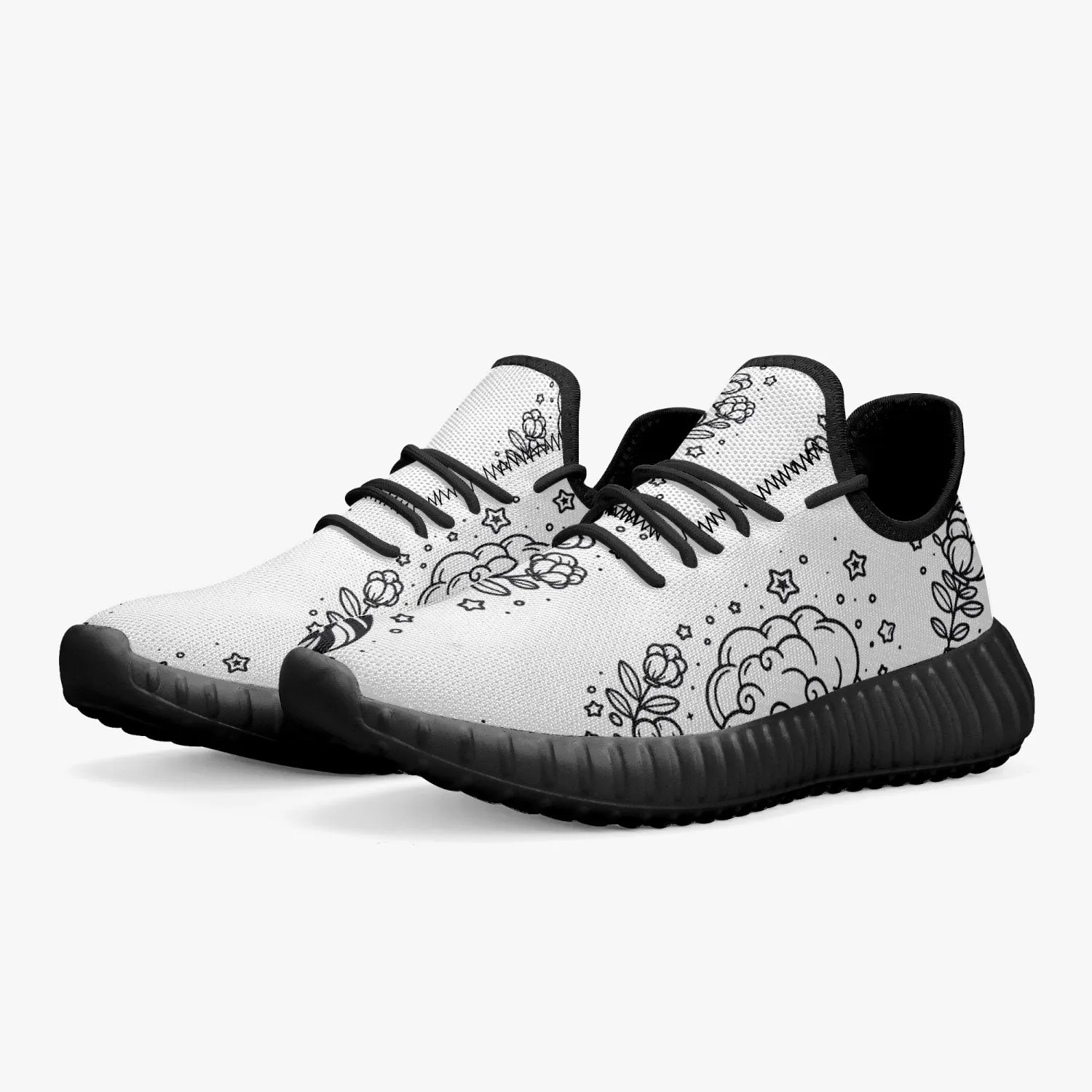 Cotton Candy -  Mesh Knit Sneakers - White/Black