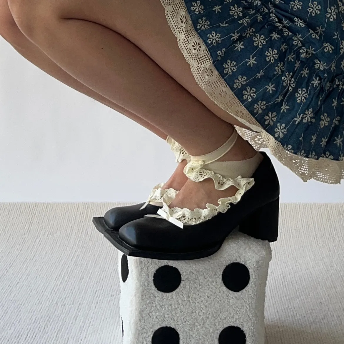 Cream Ballet Inspired Lace Up Socks